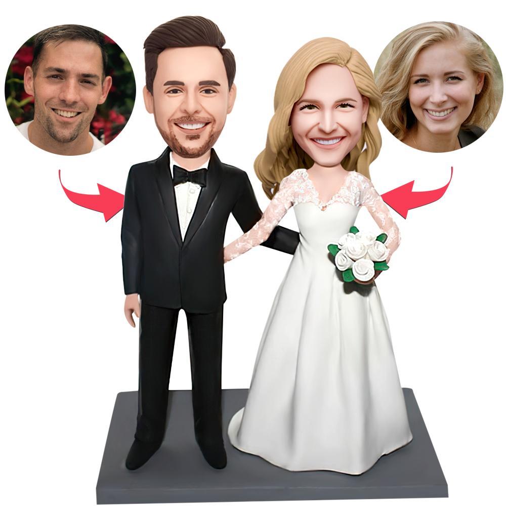 Custom Wedding Anniversary Bobbleheads For Couple, Personalized Wedding Couple Bobbleheads - soufeelus