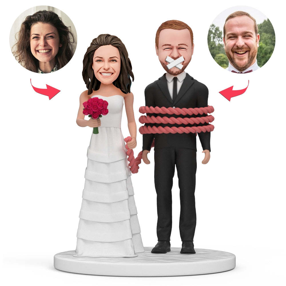 Groom Bride Shutting Up Custom Bobblehead With Engraved Text - soufeelus