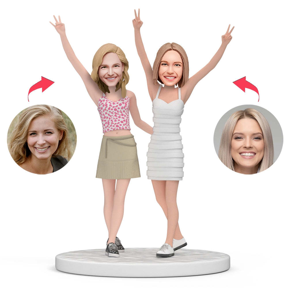 Sisters Cheering Up Custom Bobblehead With Engraved Text - soufeelus