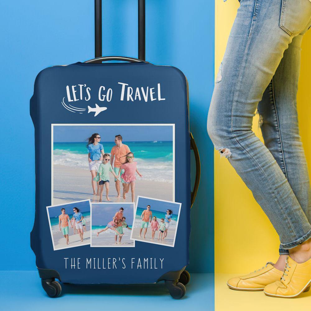 Engraved Multiphoto Luggage Cover Suitcase Protector Happy Family - soufeelus