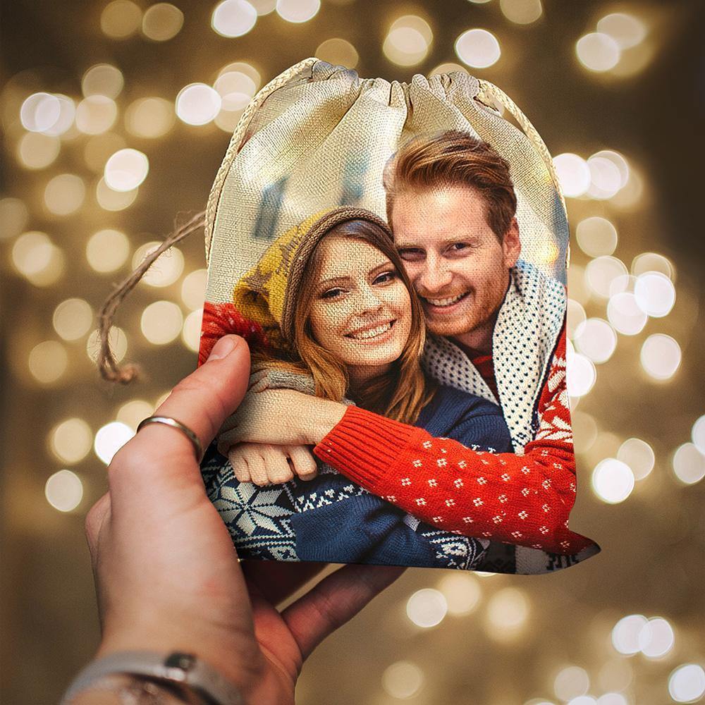 Custom Photo Drawstring Sack Wrapped Christmas Gifts for Couple - soufeelus