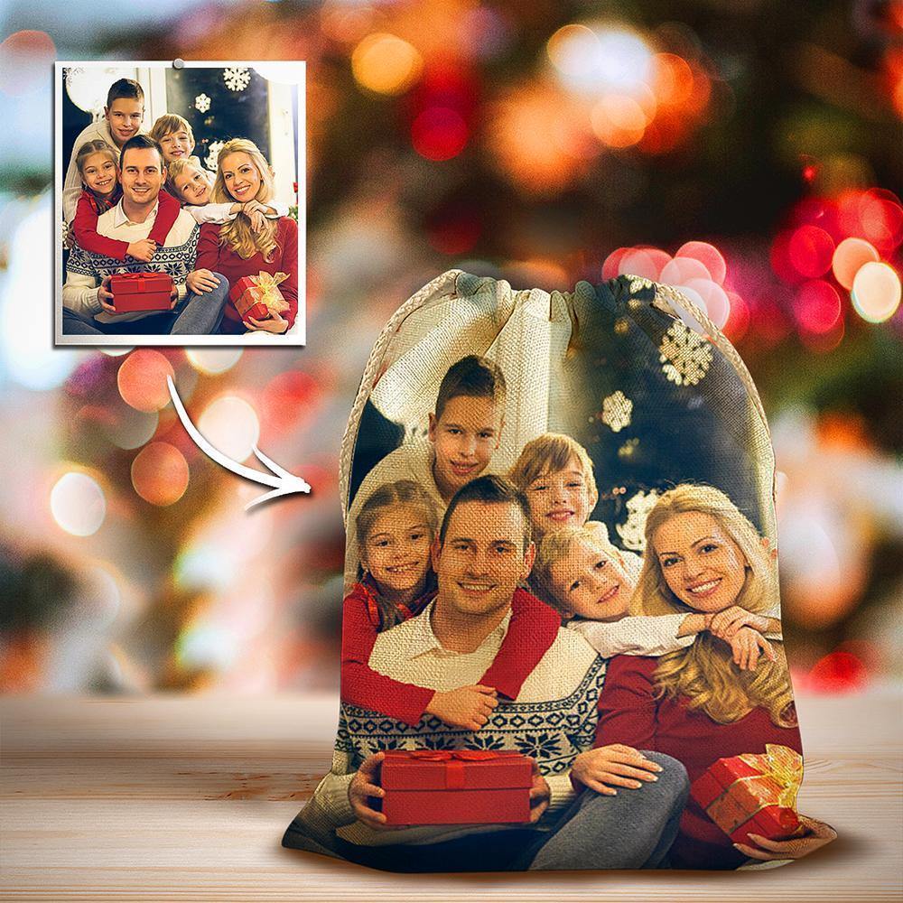Custom Photo Drawstring Sack Wrapped Christmas Gifts for Family - soufeelus