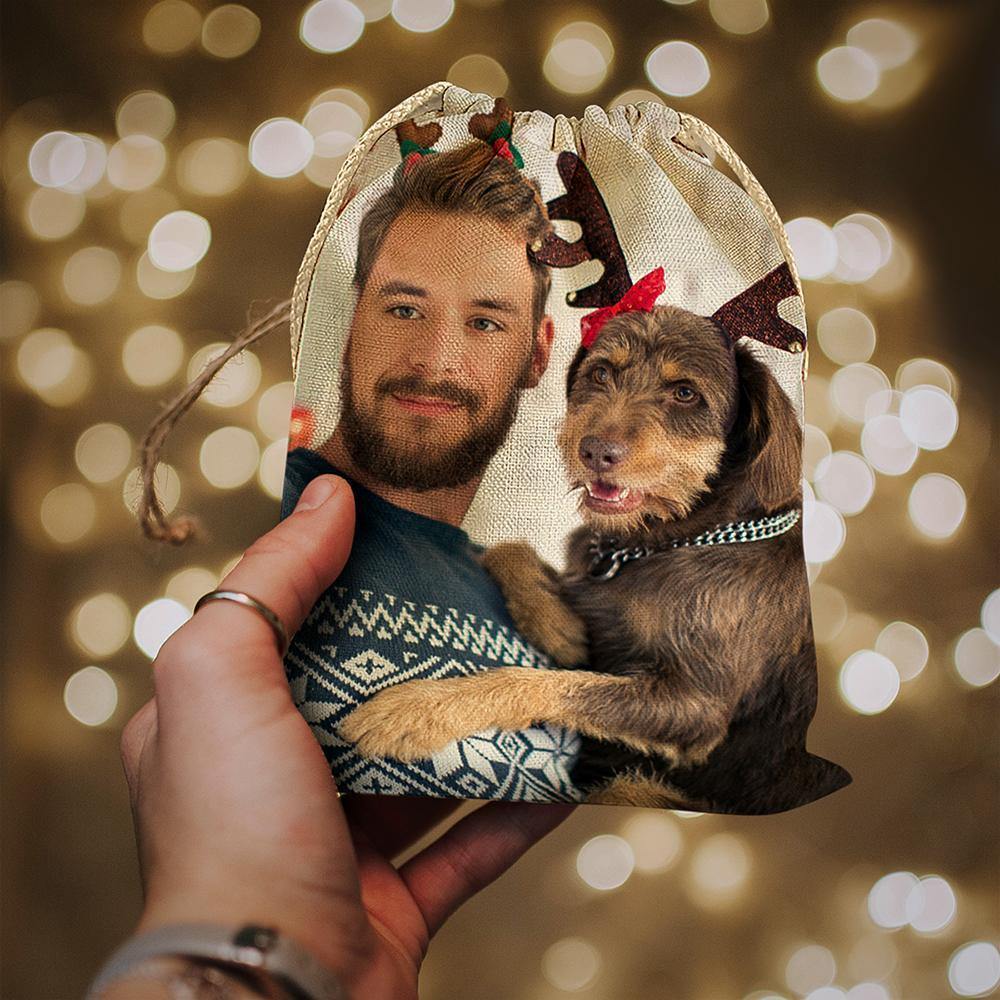 Custom Photo Drawstring Sack Wrapped Christmas Gifts for Pet Dog - soufeelus