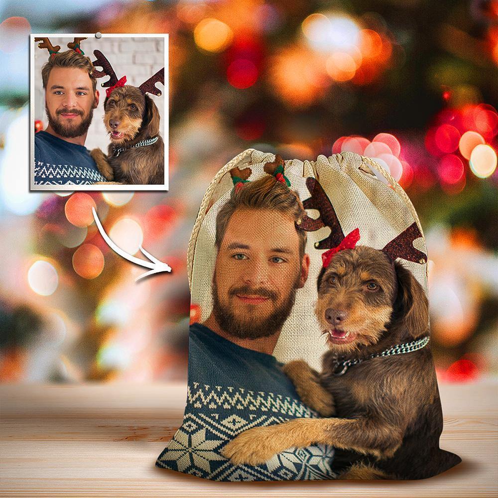 Custom Photo Drawstring Sack Wrapped Christmas Gifts for Pet Dog - soufeelus