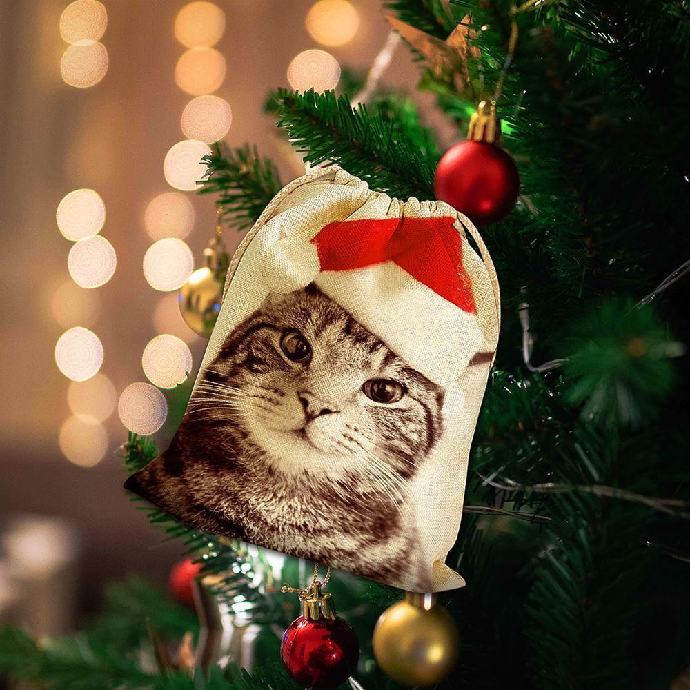 Custom Photo Drawstring Sack Wrapped Christmas Gifts for Pet Cat - soufeelus