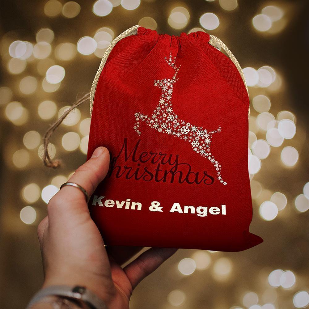 Custom Engraved Drawstring Sack Wrapped Christmas Gifts-Red - soufeelus
