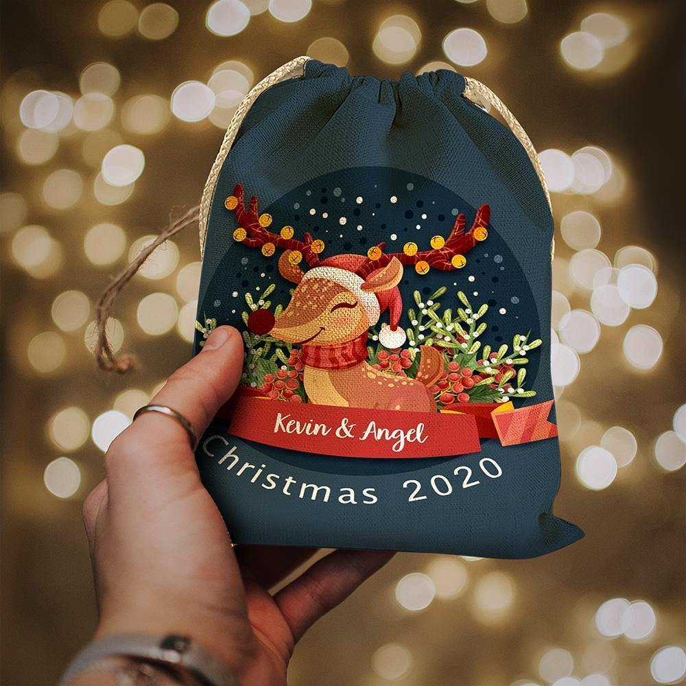Custom Engraved Drawstring Sack Wrapped Christmas Gifts-Elk - soufeelus