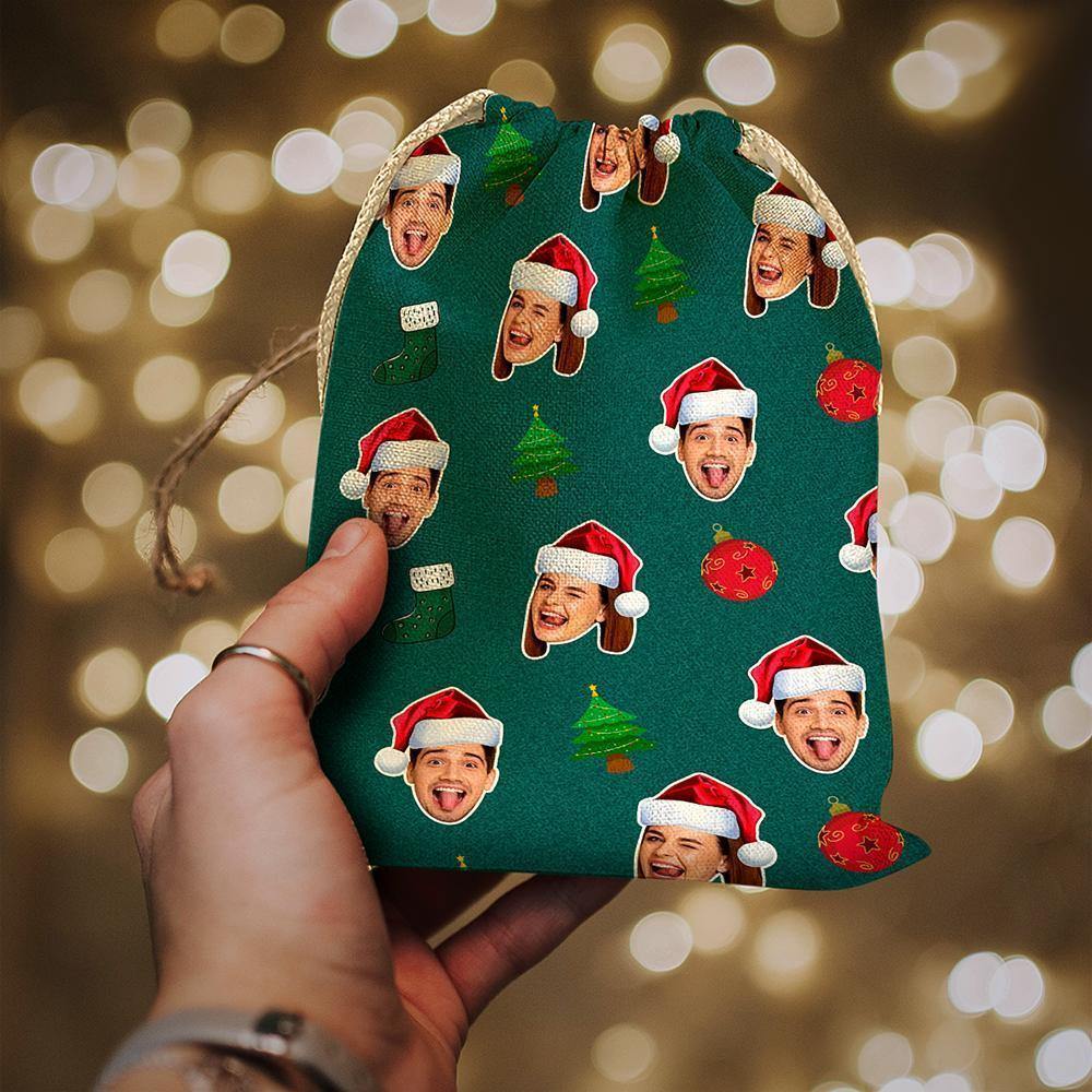 Custom Photo Face Drawstring Sack Wrapped Christmas Gifts for Couple - soufeelus