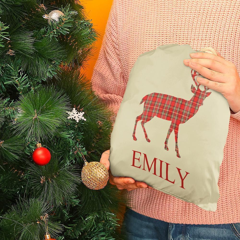 Custom Engraved Bag Tartan Stag Christmas Santa Sack Present Sack for Kids