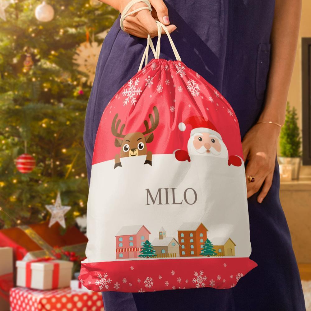 Custom Engraved Bag Santa and Elk Christmas Bag Santa's Sack