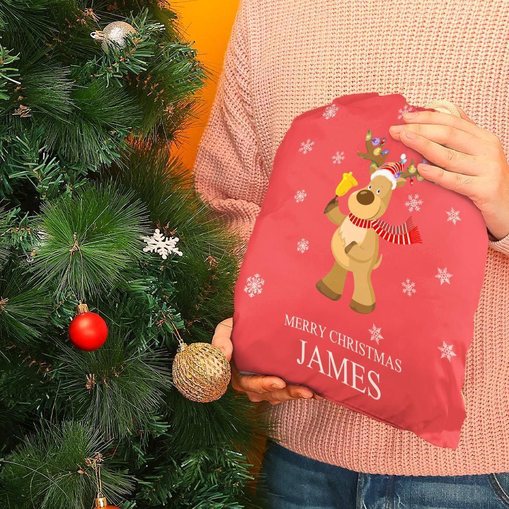 Custom Engraved Bag Cute Elk Christmas Sack Festive Gift for Boys & Girls