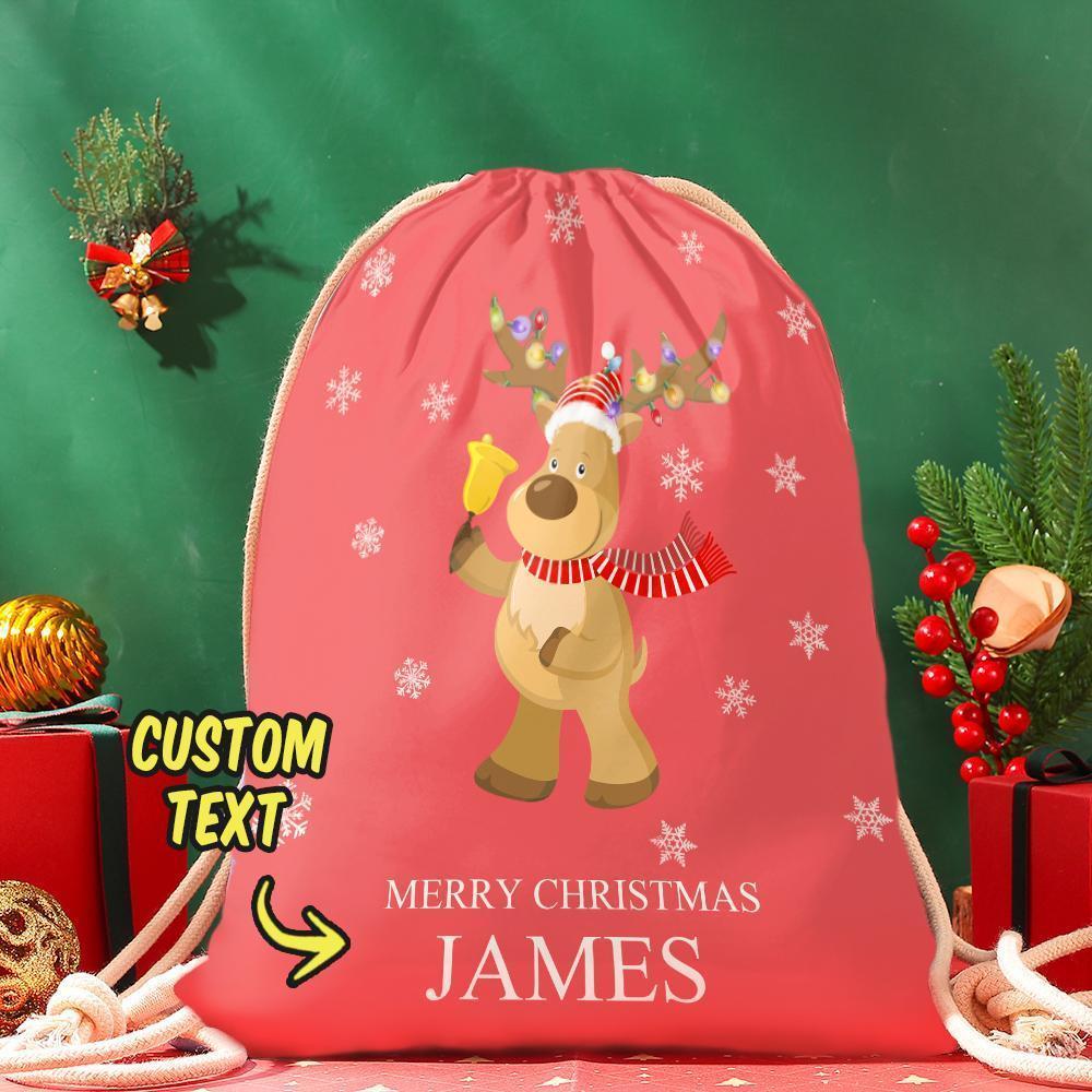 Custom Engraved Bag Cute Elk Christmas Sack Festive Gift for Boys & Girls