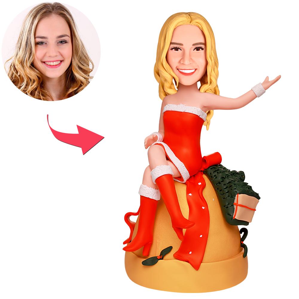 Christmas Bells Girl Custom Bobblehead With Engraved Text