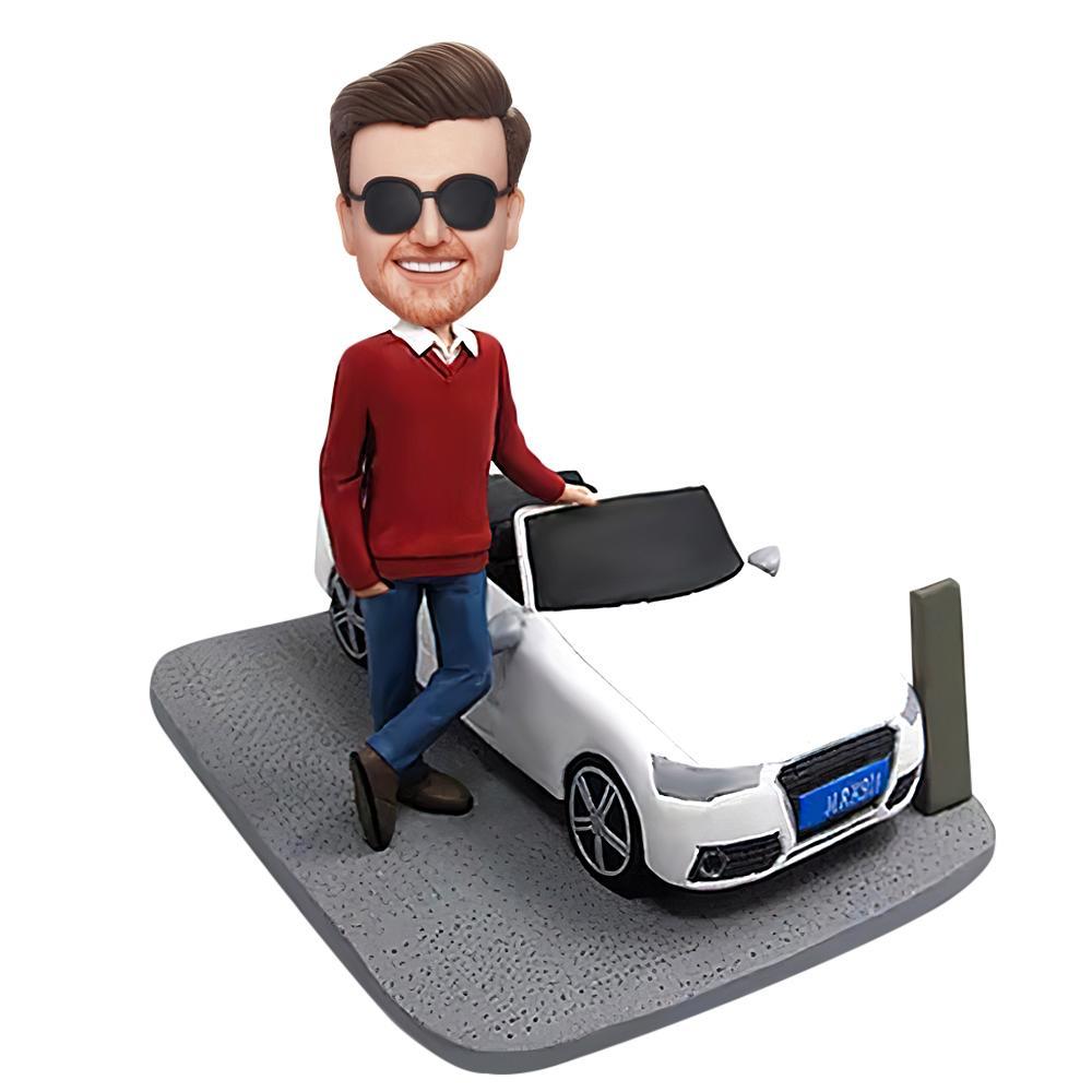 Custom Male Bobbleheads With His Sedan, Personalized Car Bobbleheads Of Yourself - soufeelus