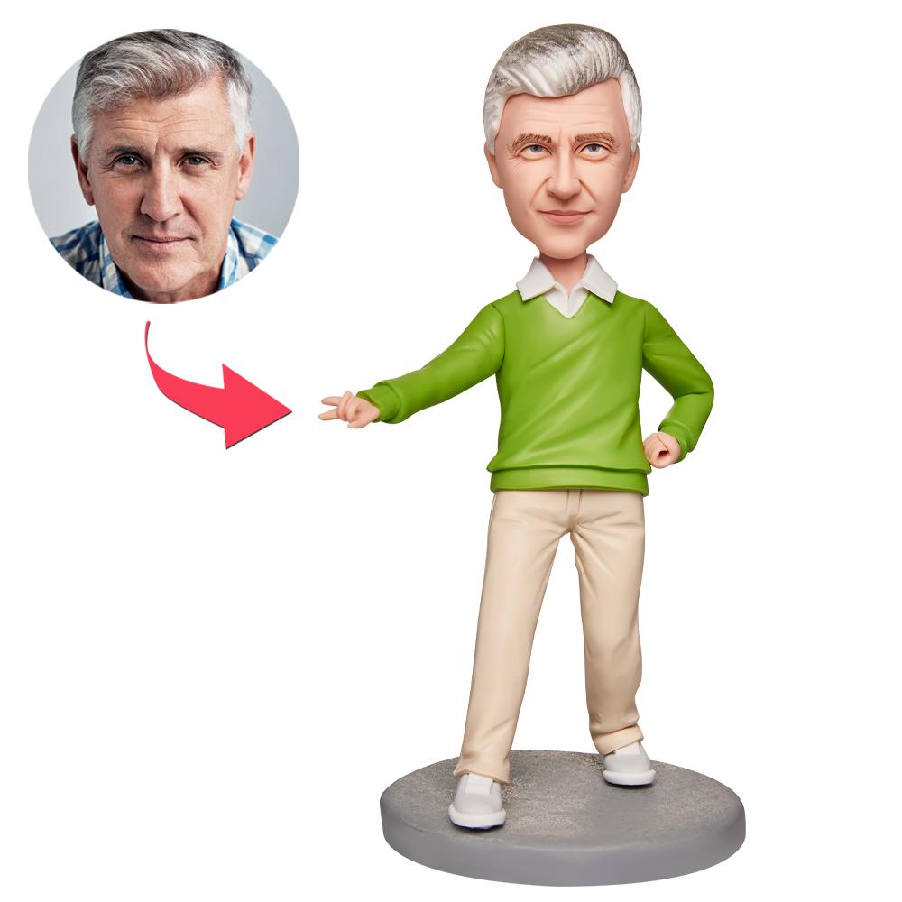 Casual Male Green Clothes Custom Bobblehead With Engraved Text - soufeelus