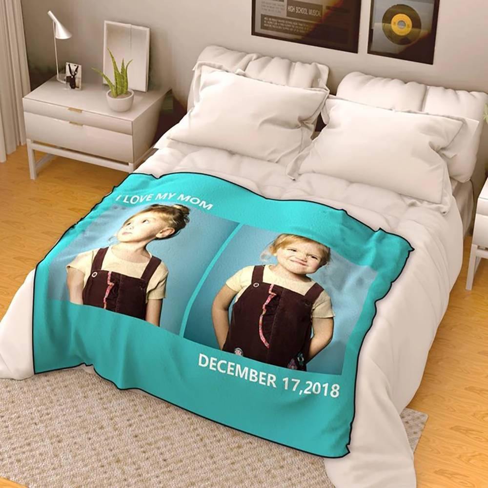 Custom Fleece 2 Photos Blanket with Engraving - soufeelus