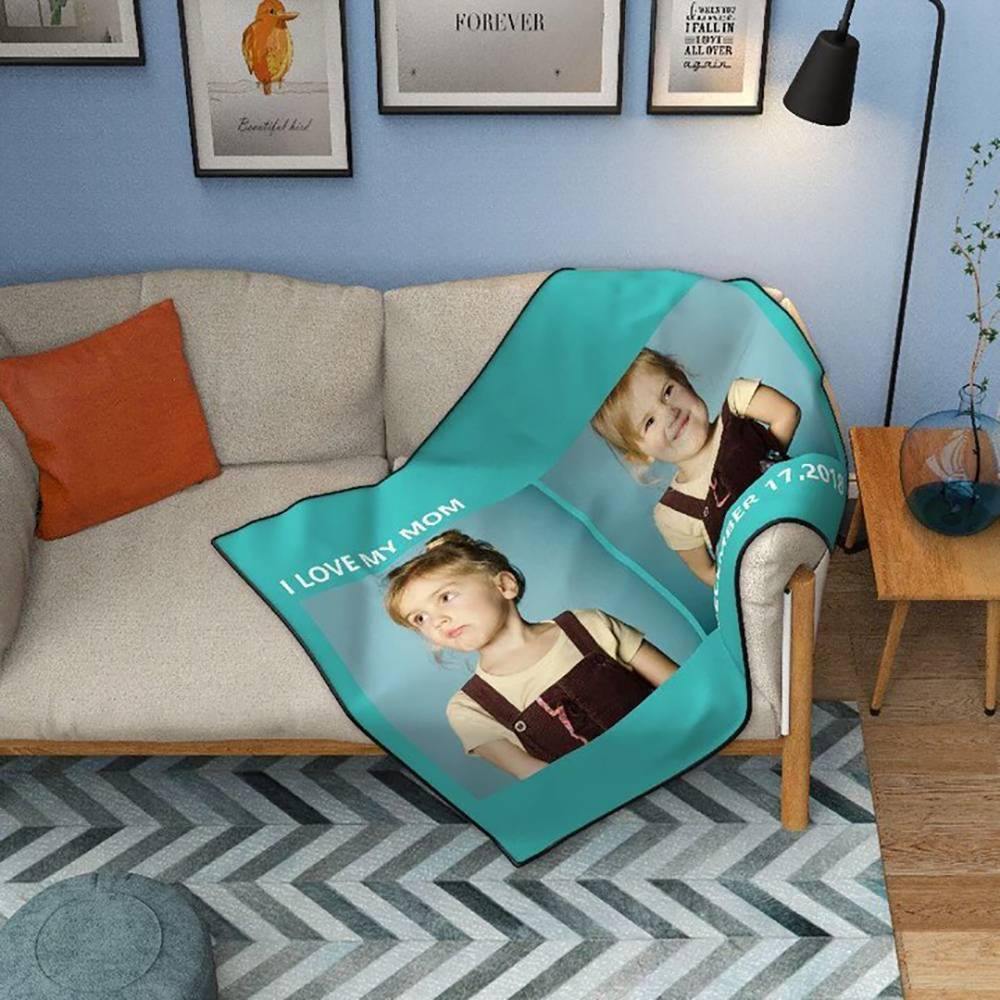 Custom Fleece 2 Photos Blanket with Engraving - soufeelus