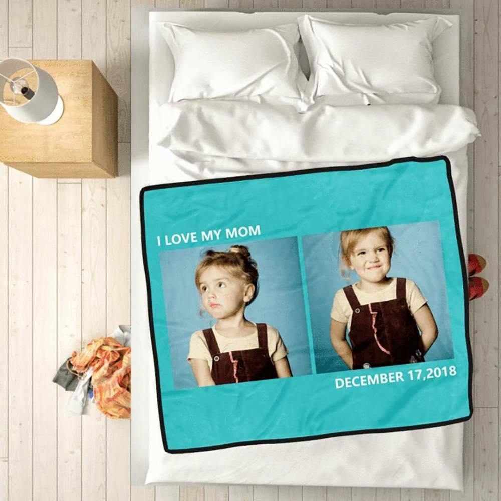 Custom Fleece 2 Photos Blanket with Engraving - soufeelus