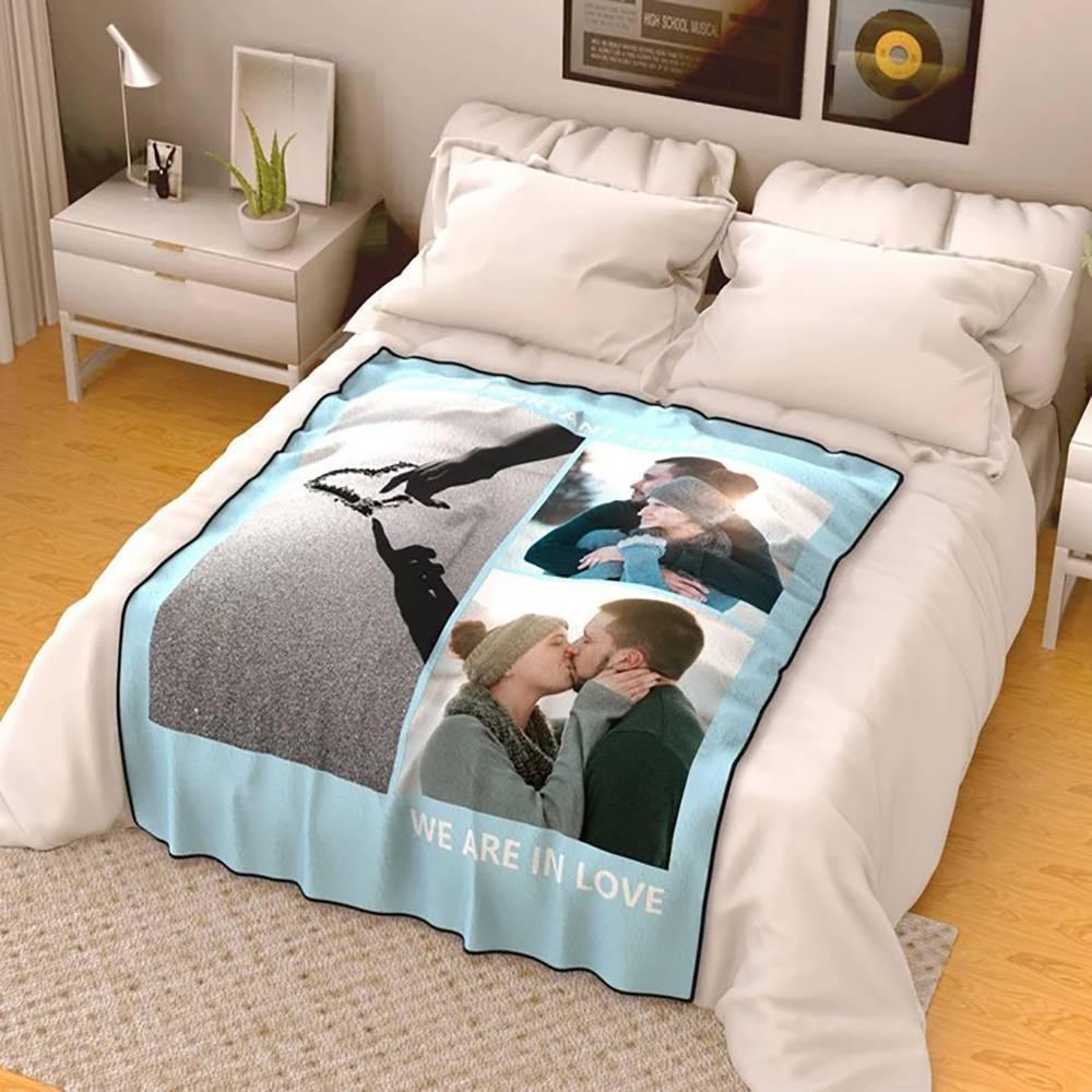 Custom Fleece 3 Photos Blanket with Engraving - soufeelus