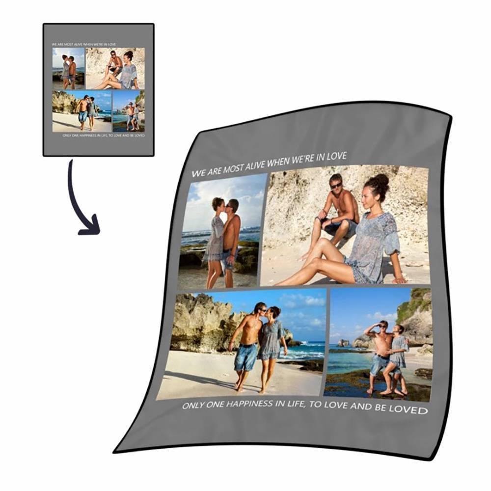 Custom Fleece 4 Photos Blanket with Engraving - soufeelus