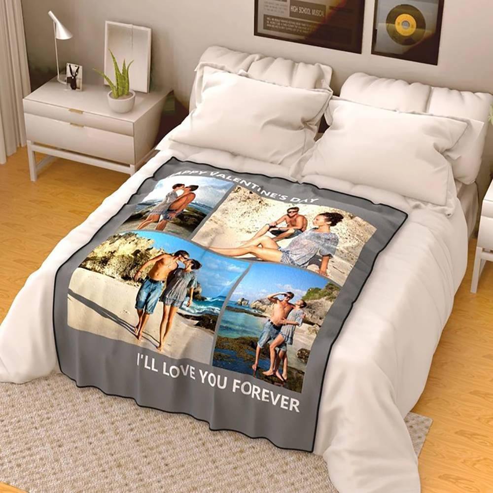 Custom Fleece 4 Photos Blanket with Engraving - soufeelus