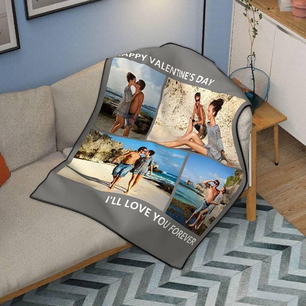 Custom Fleece 4 Photos Blanket with Engraving - soufeelus