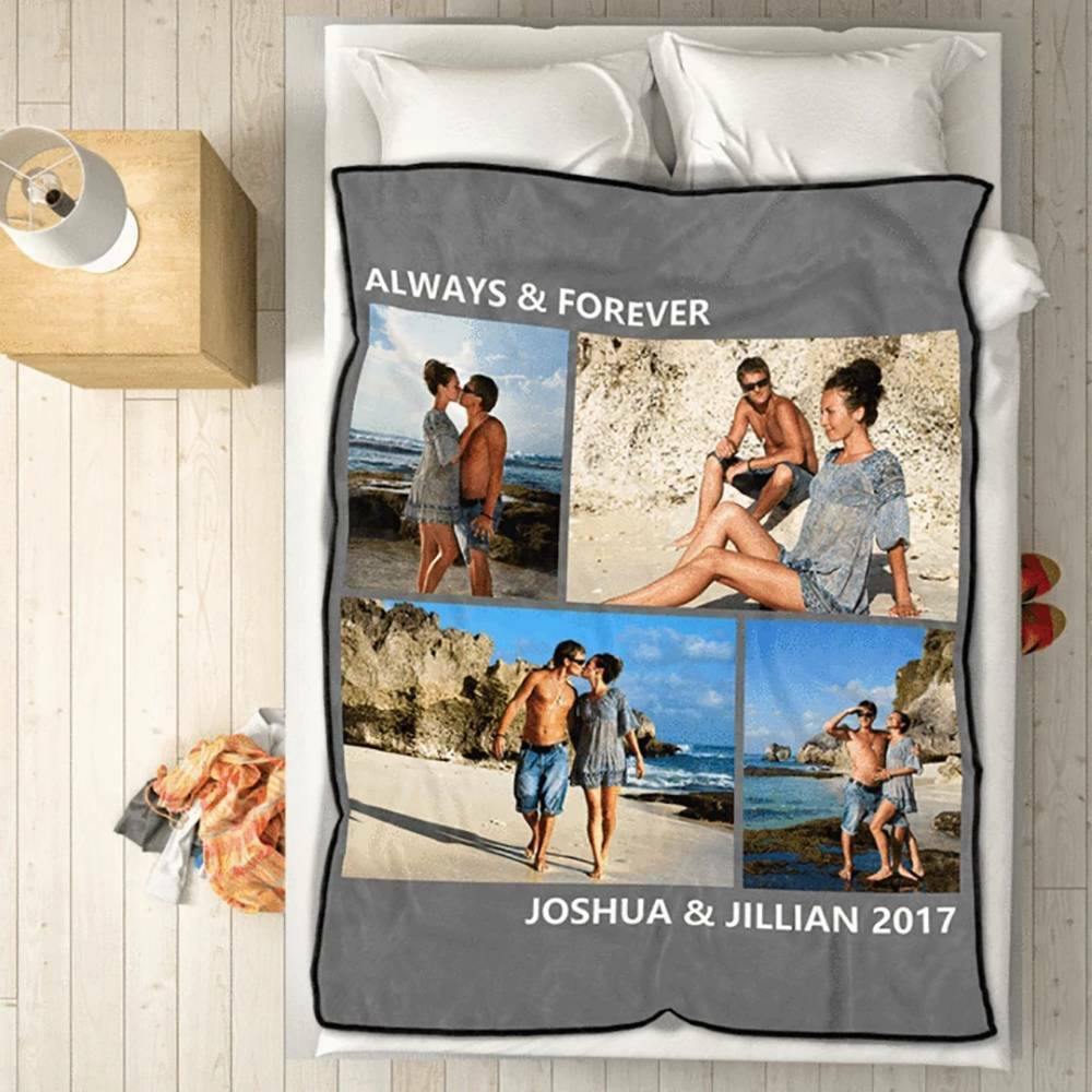 Custom Fleece 4 Photos Blanket with Engraving - soufeelus