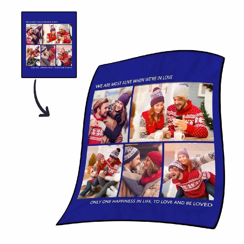 Custom Fleece 5 Photos Blanket with Engraving - soufeelus