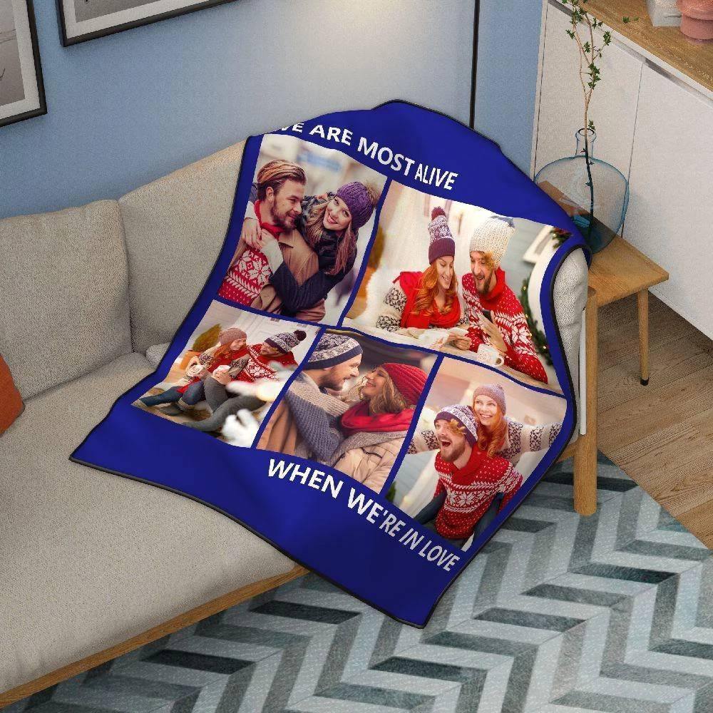 Custom Fleece 5 Photos Blanket with Engraving - soufeelus