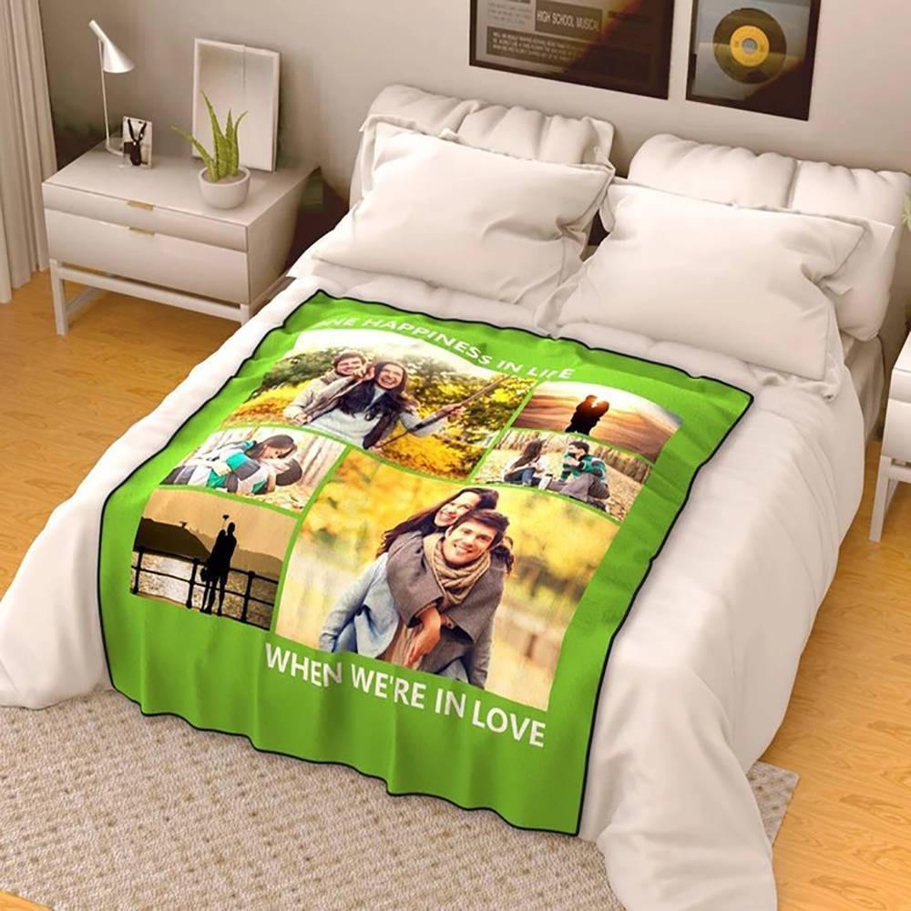 Custom Fleece 6 Photos Blanket with Engraving - soufeelus