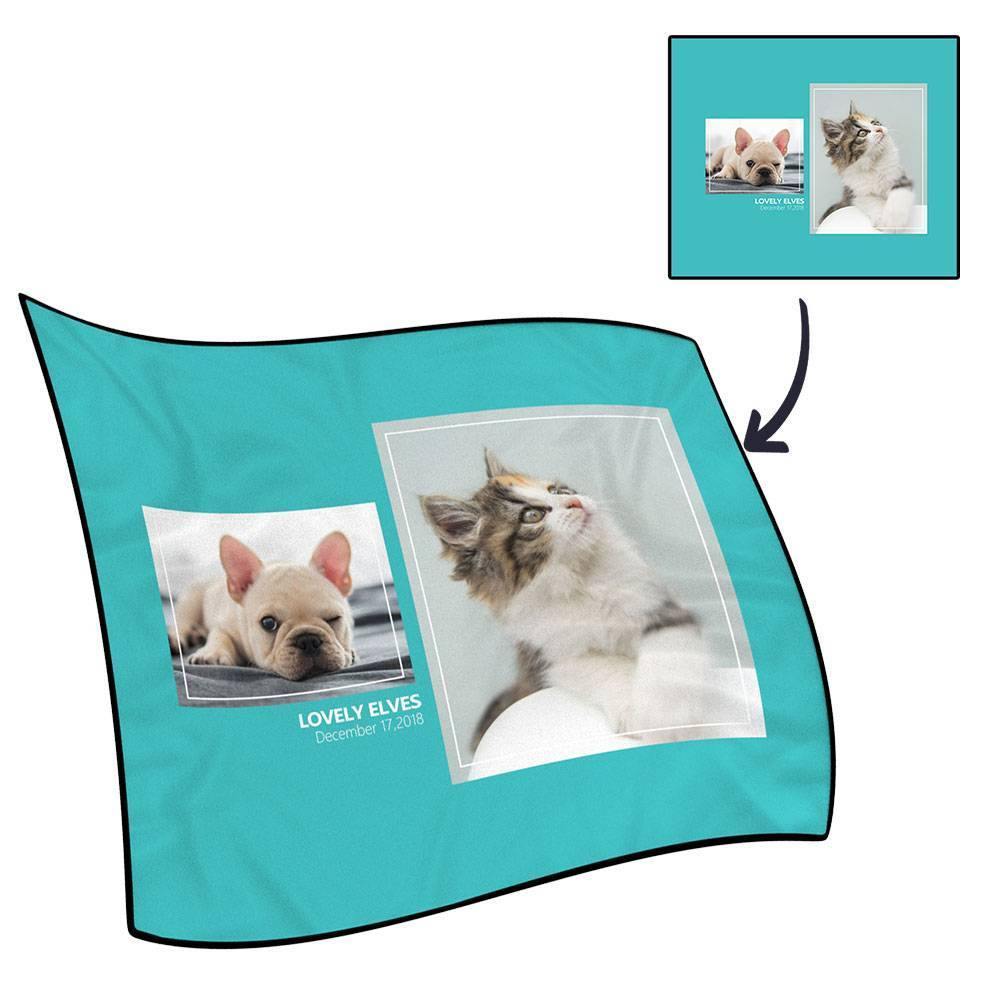 Custom Fleece Asymmetry 2 Photos Blanket with Engraving - soufeelus