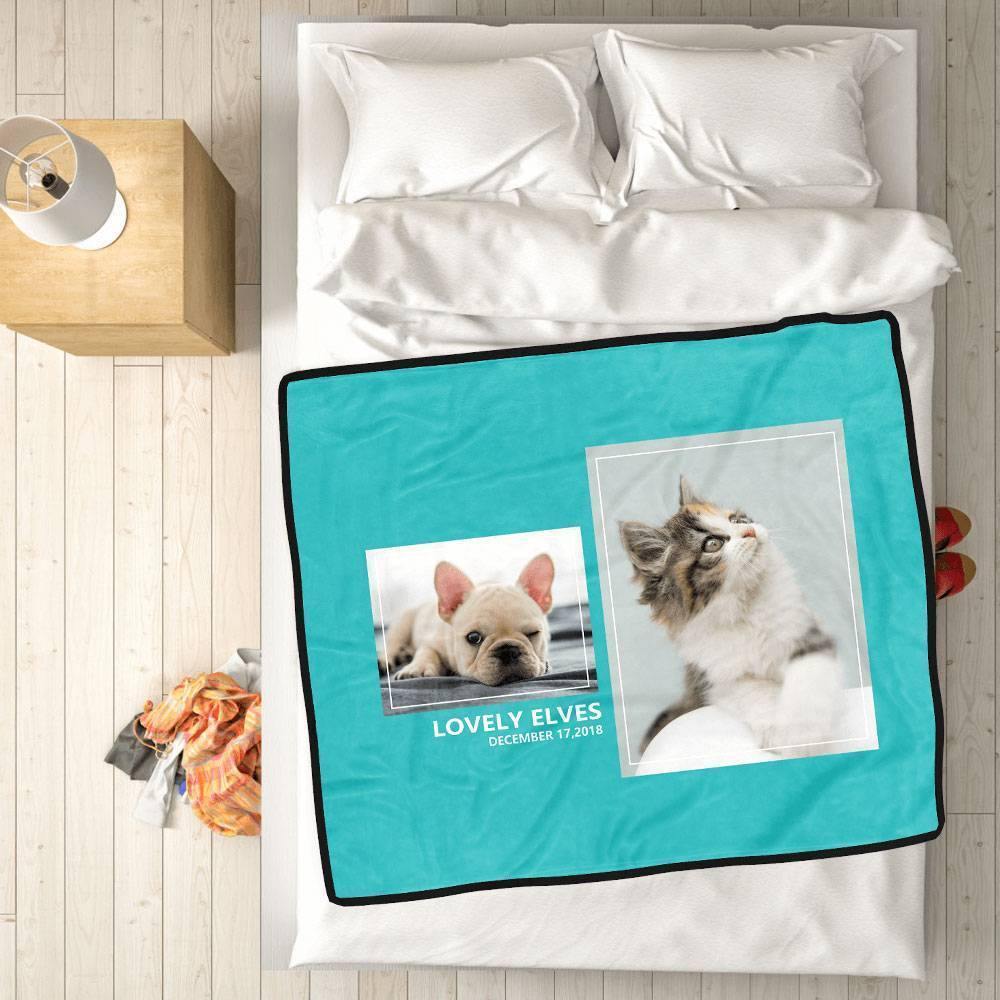 Custom Fleece Asymmetry 2 Photos Blanket with Engraving - soufeelus