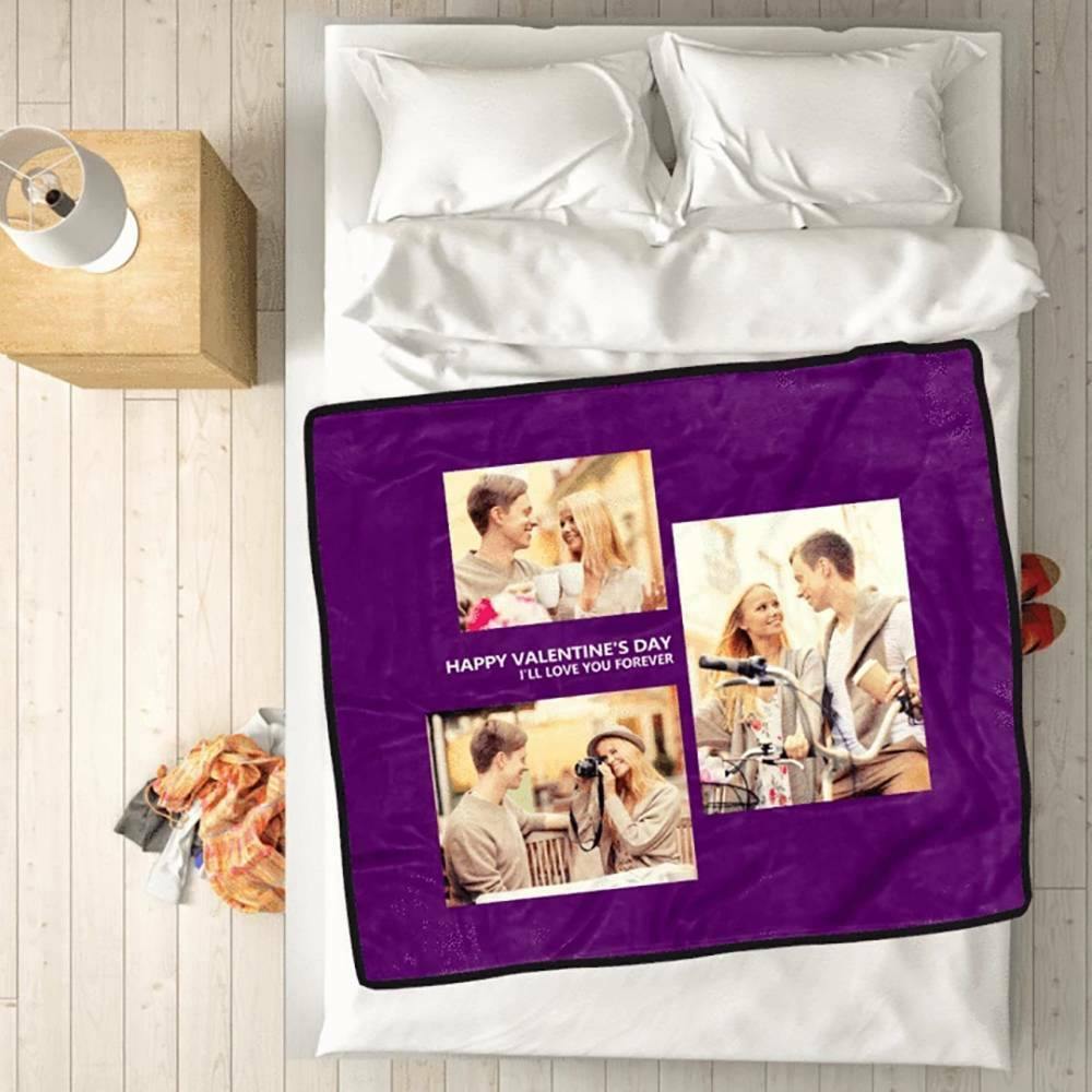 Custom Fleece Asymmetry 3 Photos Blanket with Engraving - soufeelus