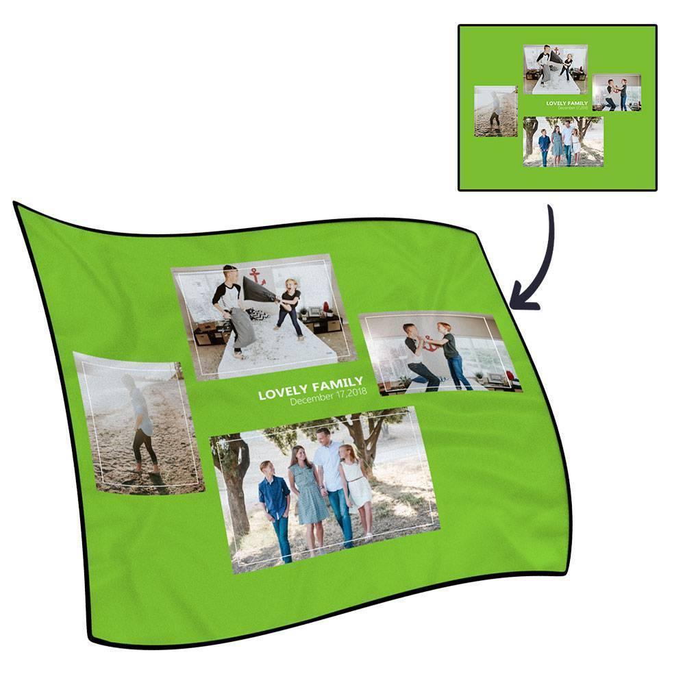 Custom Fleece Asymmetry 4 Photos Blanket with Engraving - soufeelus