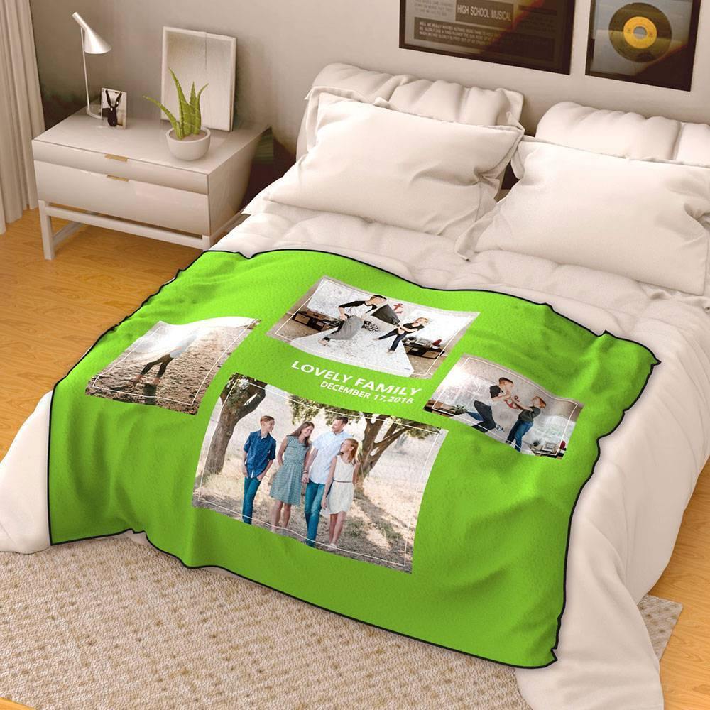 Custom Fleece Asymmetry 4 Photos Blanket with Engraving - soufeelus