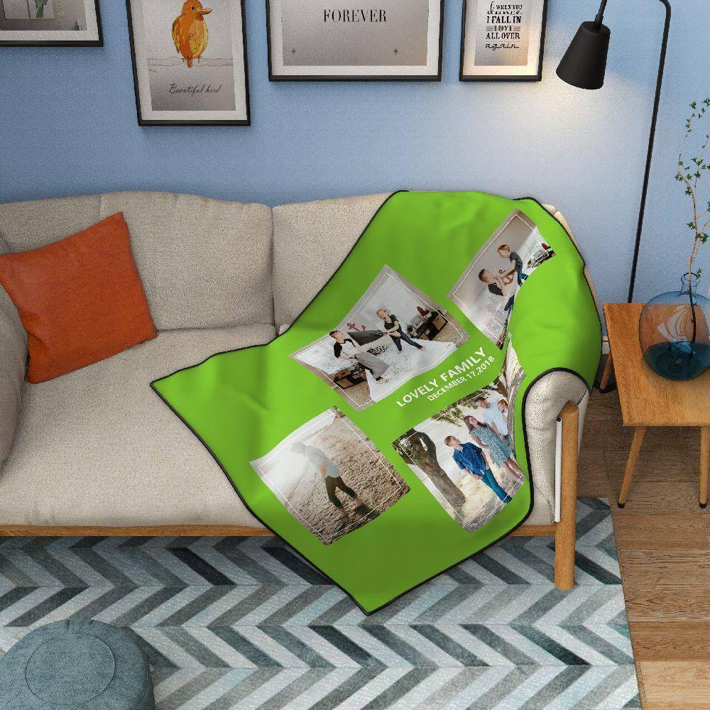 Custom Fleece Asymmetry 4 Photos Blanket with Engraving - soufeelus
