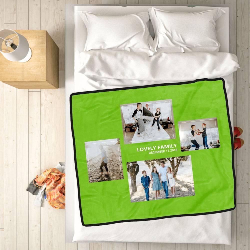 Custom Fleece Asymmetry 4 Photos Blanket with Engraving - soufeelus