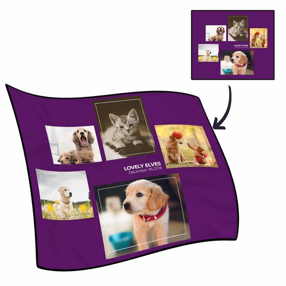 Custom Fleece Asymmetry 5 Photos Custom Dog Blanket with Engraving - soufeelus