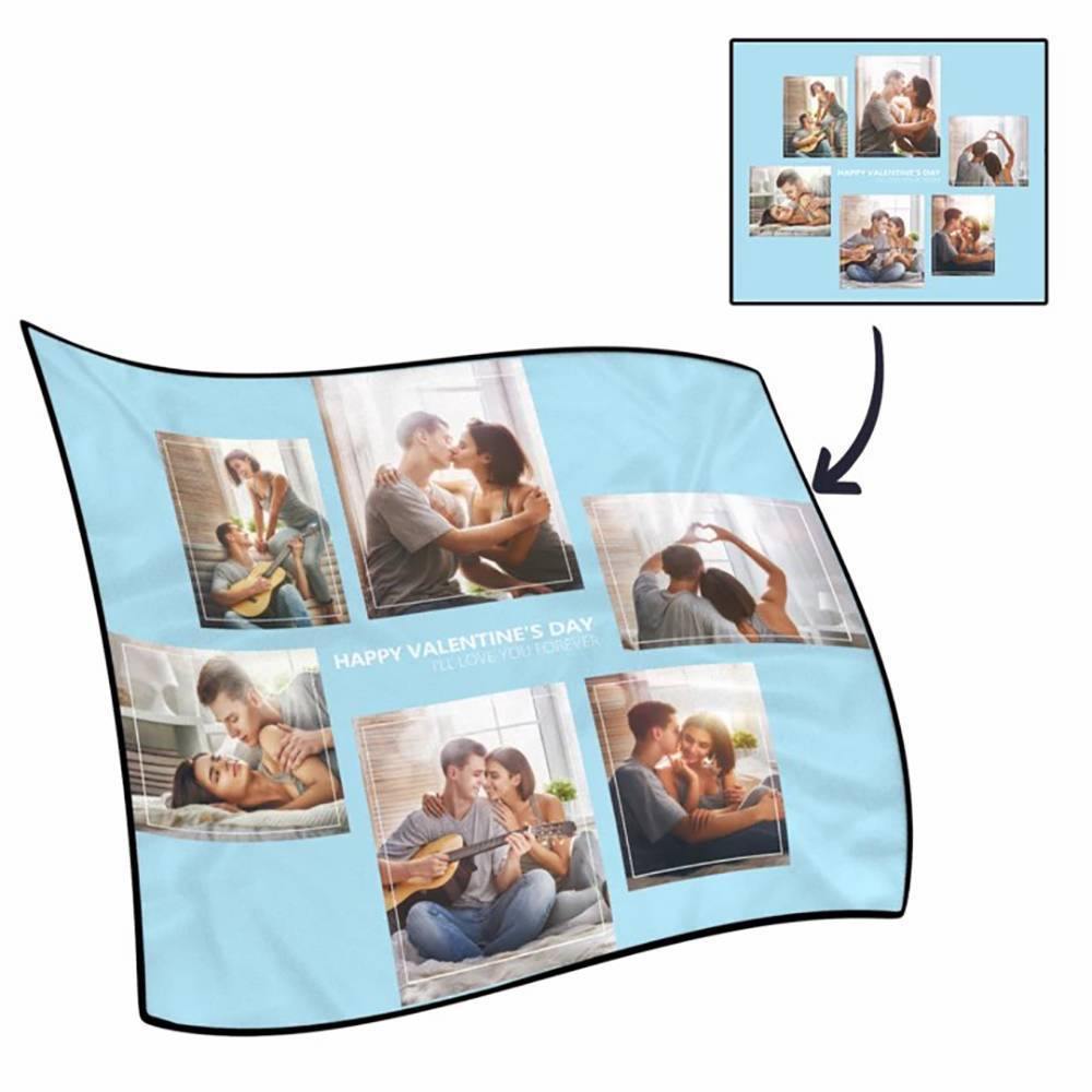 Custom Fleece Asymmetry 6 Photos Blanket with Engraving - soufeelus