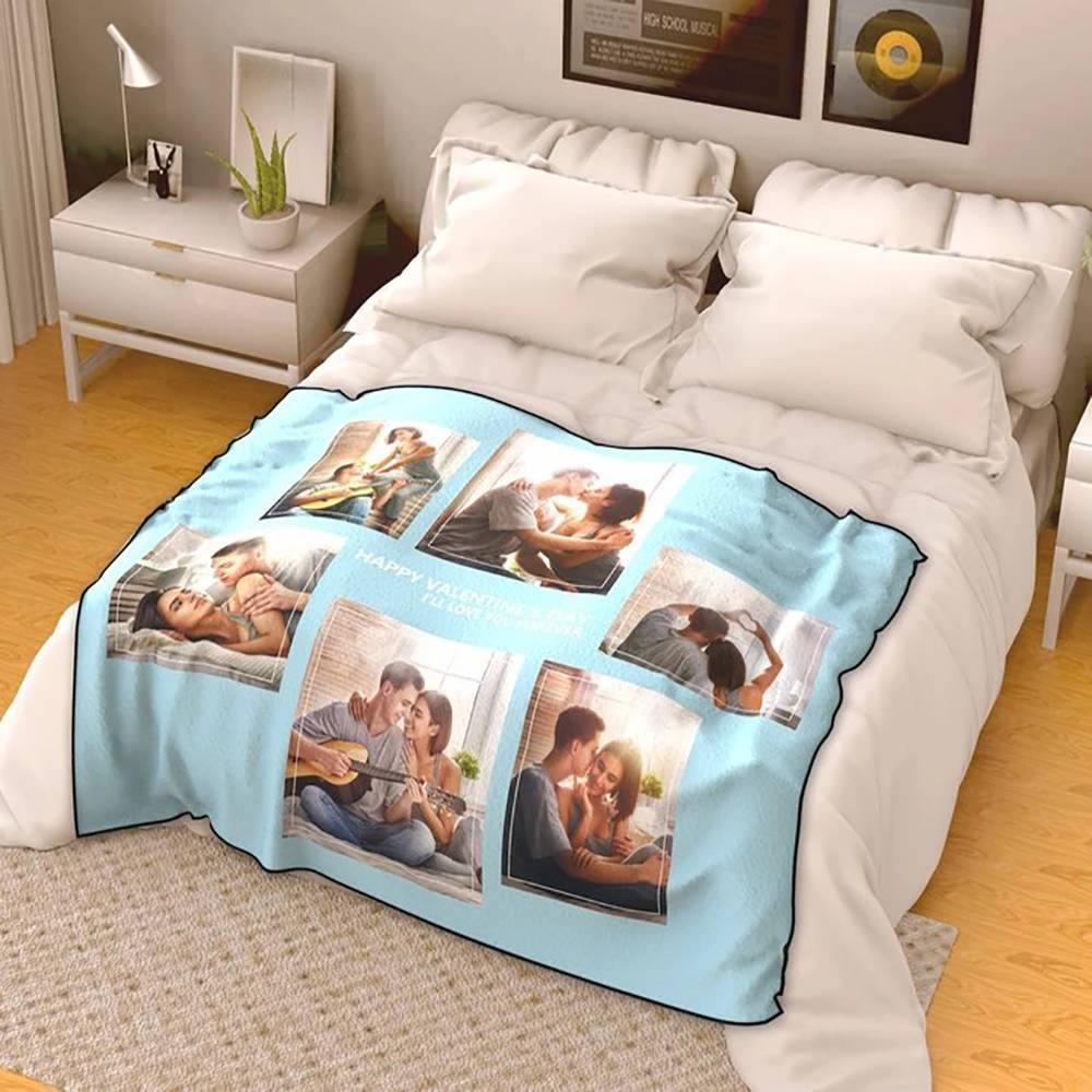 Custom Fleece Asymmetry 6 Photos Blanket with Engraving - soufeelus