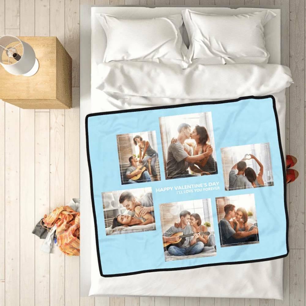 Custom Fleece Asymmetry 6 Photos Blanket with Engraving - soufeelus