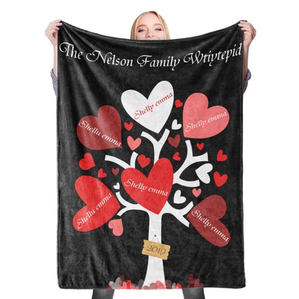 Custom Blankets Personalised Name Blanket Leaves of Love Family Tree - soufeelus