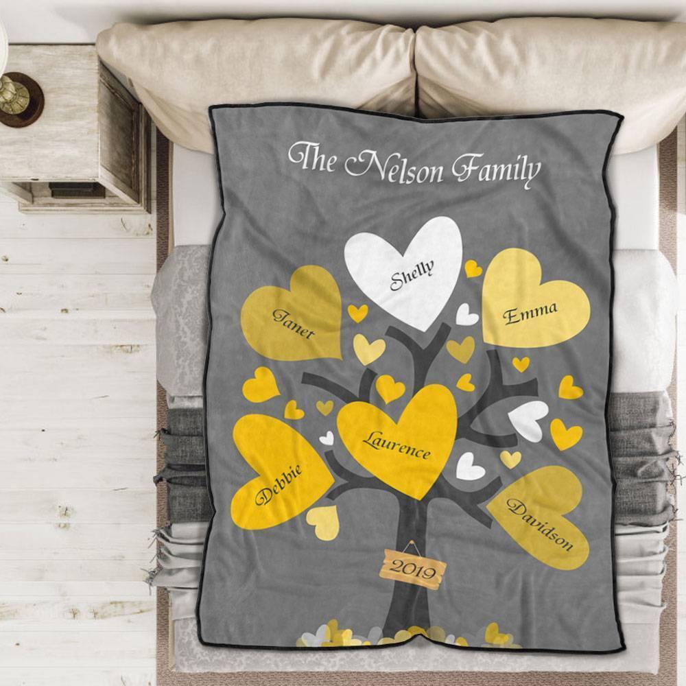 Custom Blankets Personalised Name Blanket Leaves of Love Family Tree - soufeelus