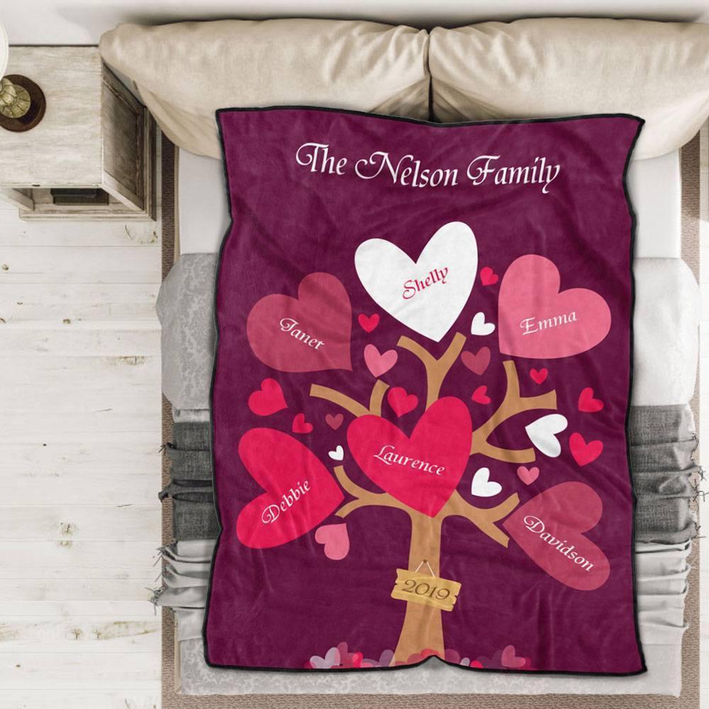 Custom Blankets Personalised Name Blanket Leaves of Love Family Tree - soufeelus