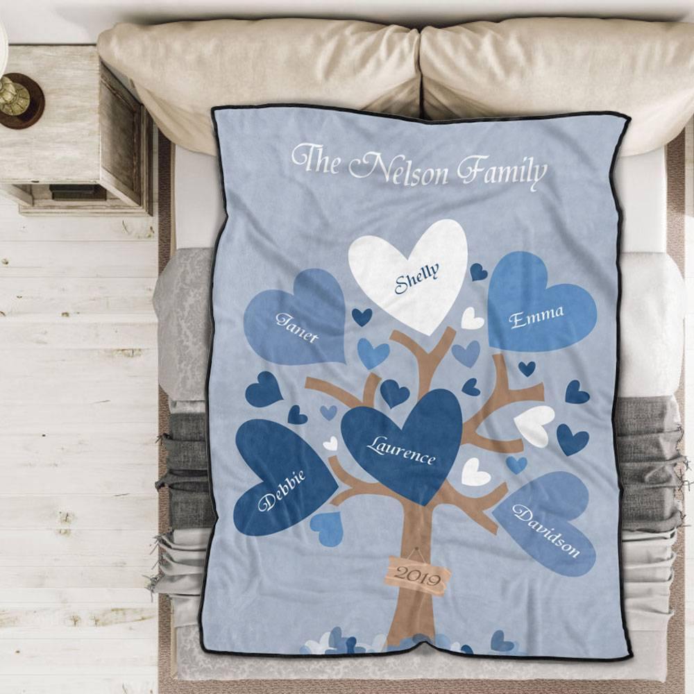 Custom Blankets Personalised Name Blanket Leaves of Love Family Tree - soufeelus