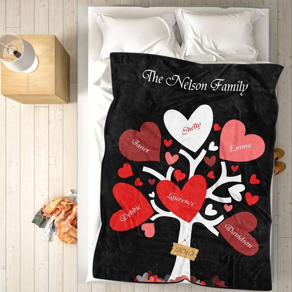 Custom Blankets Personalised Name Blanket Leaves of Love Family Tree - soufeelus