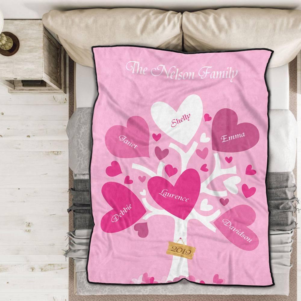 Custom Blankets Personalised Name Blanket Leaves of Love Family Tree - soufeelus