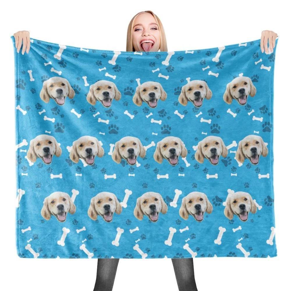 Custom Dog Blankets Personalized Pet Blankets Face Photo Blanket Blue - soufeelus