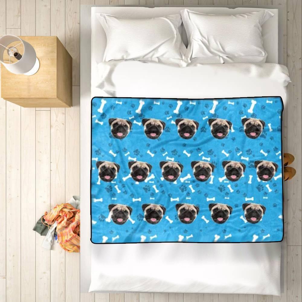 Custom Dog Blankets Personalized Pet Blankets Face Photo Blanket Blue - soufeelus