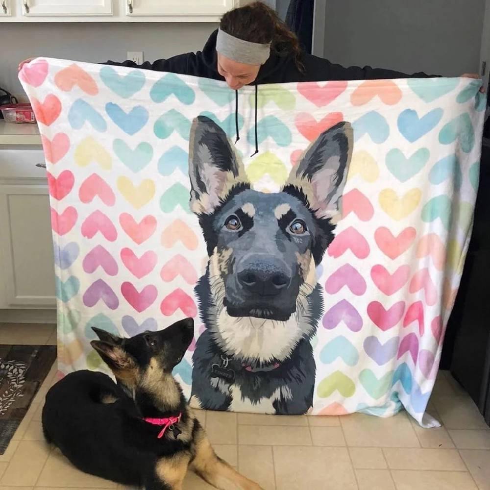 Custom Photo Dog Blanket Pet Photo Blanket Painted Art Portrait Fleece Blanket - soufeelus